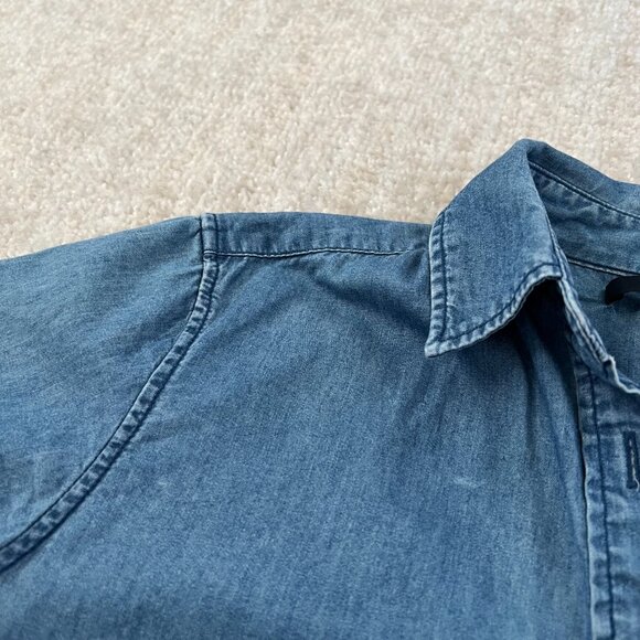 Uniqlo Blue Cotton Chambray Button Up Blouse Shirt Top S - Picture 8 of 11